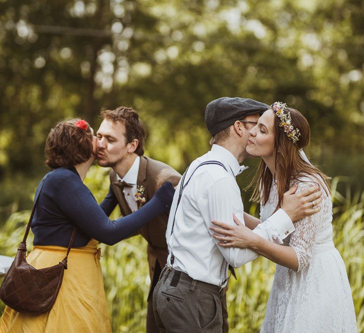 Rustic DIY Wedding In The Netherlands With Bride In Tea Length Vintage Gown And Images From Neil Jackson Photographic With Vintage Mint Green VW Beetle