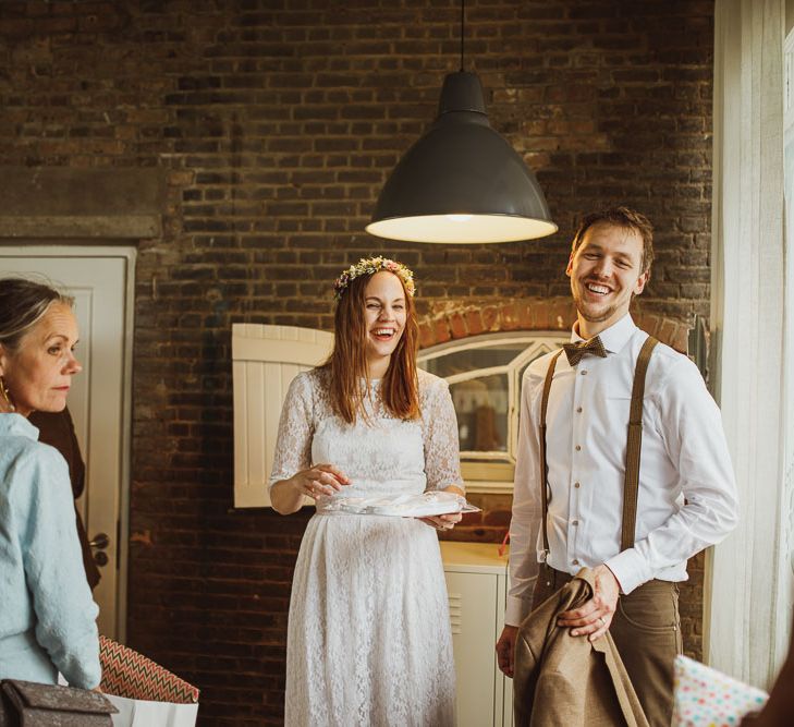 Rustic DIY Wedding In The Netherlands With Bride In Tea Length Vintage Gown And Images From Neil Jackson Photographic With Vintage Mint Green VW Beetle