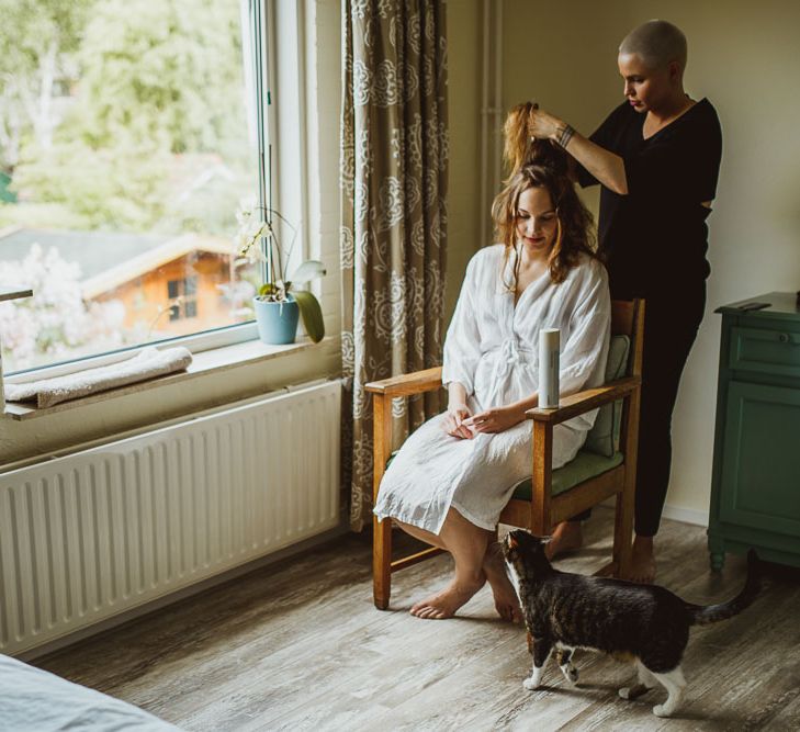 Rustic DIY Wedding In The Netherlands With Bride In Tea Length Vintage Gown And Images From Neil Jackson Photographic With Vintage Mint Green VW Beetle