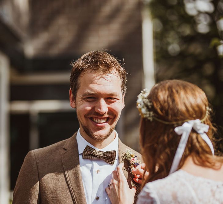 Rustic DIY Wedding In The Netherlands With Bride In Tea Length Vintage Gown And Images From Neil Jackson Photographic With Vintage Mint Green VW Beetle