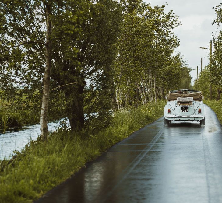 Rustic DIY Wedding In The Netherlands With Bride In Tea Length Vintage Gown And Images From Neil Jackson Photographic With Vintage Mint Green VW Beetle