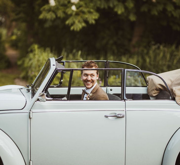 Rustic DIY Wedding In The Netherlands With Bride In Tea Length Vintage Gown And Images From Neil Jackson Photographic With Vintage Mint Green VW Beetle