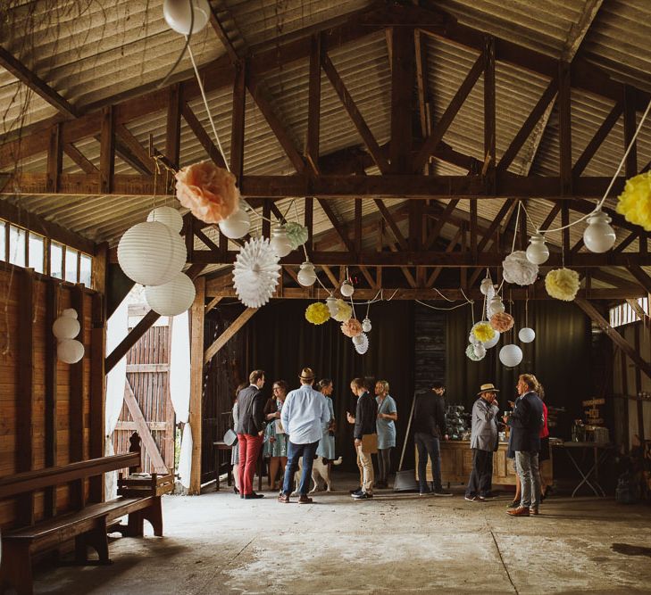 Rustic DIY Wedding In The Netherlands With Bride In Tea Length Vintage Gown And Images From Neil Jackson Photographic With Vintage Mint Green VW Beetle