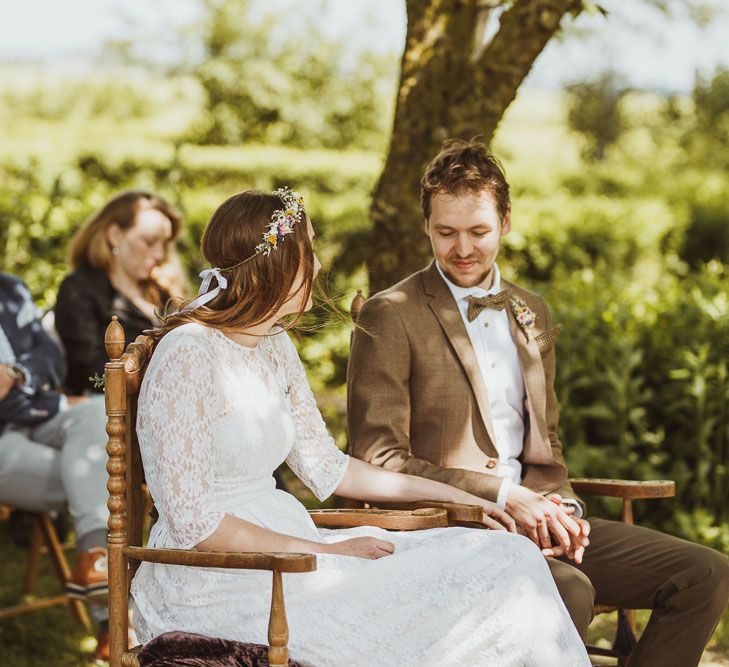 Rustic DIY Wedding In The Netherlands With Bride In Tea Length Vintage Gown And Images From Neil Jackson Photographic With Vintage Mint Green VW Beetle