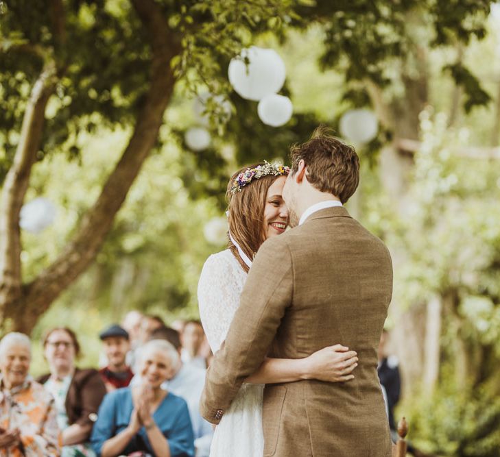 Rustic DIY Wedding In The Netherlands With Bride In Tea Length Vintage Gown And Images From Neil Jackson Photographic With Vintage Mint Green VW Beetle