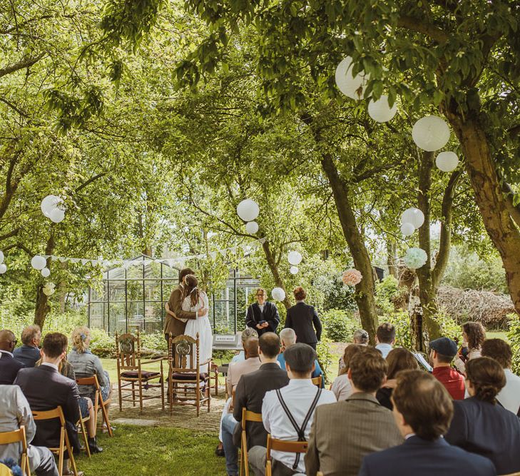 Rustic DIY Wedding In The Netherlands With Bride In Tea Length Vintage Gown And Images From Neil Jackson Photographic With Vintage Mint Green VW Beetle