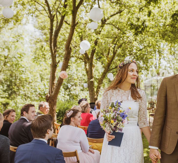 Rustic DIY Wedding In The Netherlands With Bride In Tea Length Vintage Gown And Images From Neil Jackson Photographic With Vintage Mint Green VW Beetle