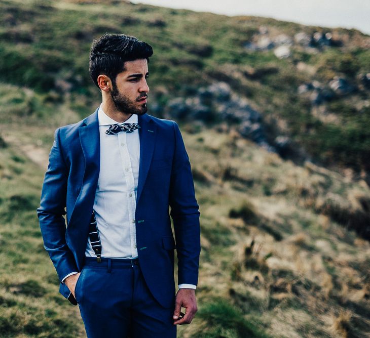 Groomswear // Navy Suit With Navy Bowtie