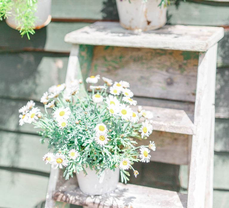 Plant Pots on Step Ladders | Rustic Wedding Decor | White Stag Wedding Photography