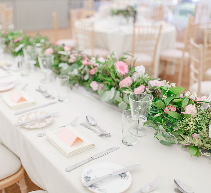 Blush Pink & White Top Table Wedding Flowers | The Secret Garden Wedding Venue in Essex | White Stag Wedding Photography