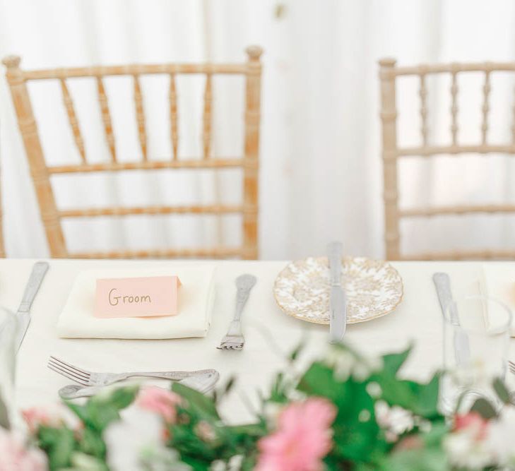 Top Table Place Setting | The Secret Garden Wedding Venue in Essex | White Stag Wedding Photography