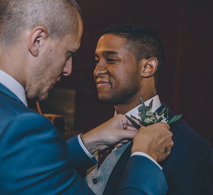 Buttonhole | Groom in The Bespoke Club Navy Suit | Stylish London Wedding Planned by Revelry Events | Story + Colour Photography