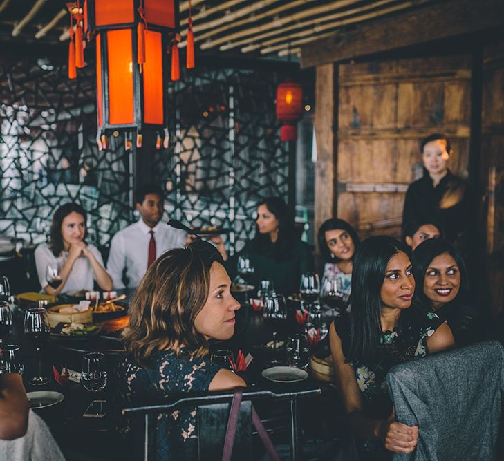 Chinese Wedding Breakfast | Wedding Ceremony | Bride in Reformation Poppy Gown | Groom in Navy Bespoke Club Suit | Stylish London Wedding Planned by Revelry Events | Story + Colour Photography