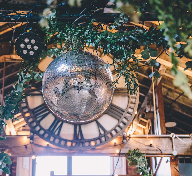 Clock & Disco Ball Wedding Decor | Stylish London Wedding Planned by Revelry Events | Story + Colour Photography