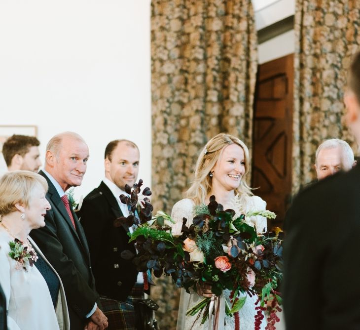 Botanical Barn Wedding In Scotland With An Abundance Of Foliage & Flowers With Bride In Vintage Gown By Elizabeth Avey & Images From Tub Of Jelly