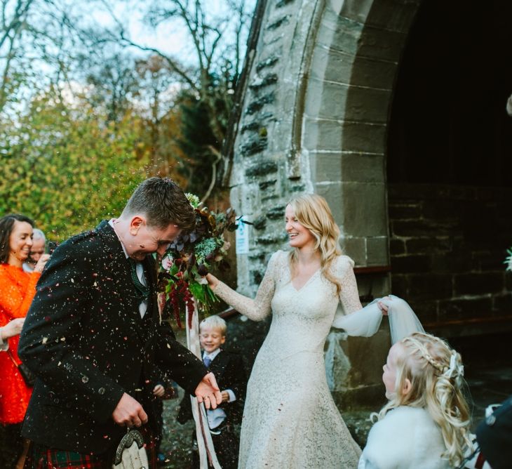 Botanical Barn Wedding In Scotland With An Abundance Of Foliage & Flowers With Bride In Vintage Gown By Elizabeth Avey & Images From Tub Of Jelly