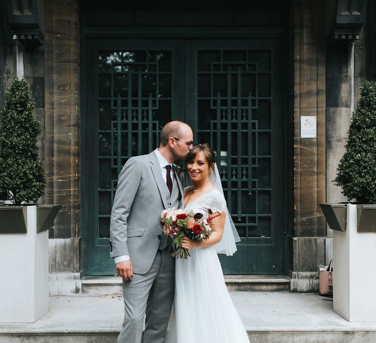 Bride in Cymbeline Wedding Dress | Groom in Bailey Nelson Suit | Intimate Ceremony at Stoke Newington Town Hall | Miss Gen Photography