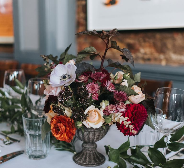 Red & Pink Floral Centrepiece | Laid Back Pub Wedding at The Londesborough | Miss Gen Photography