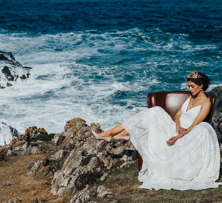 Engagement Shoot On The Cliffside In Asturias With Incredible Floral Ceremony Arch