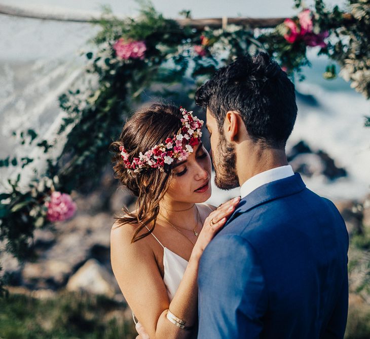 Engagement Shoot On The Cliffside In Asturias With Incredible Floral Ceremony Arch