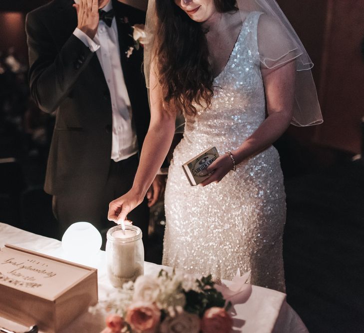 Sequin Phase Eight Wedding Dress For A Relaxed Wedding At The Little Theatre Cinema & The Silk Mill Studios With Image By Pear & Bear Photography