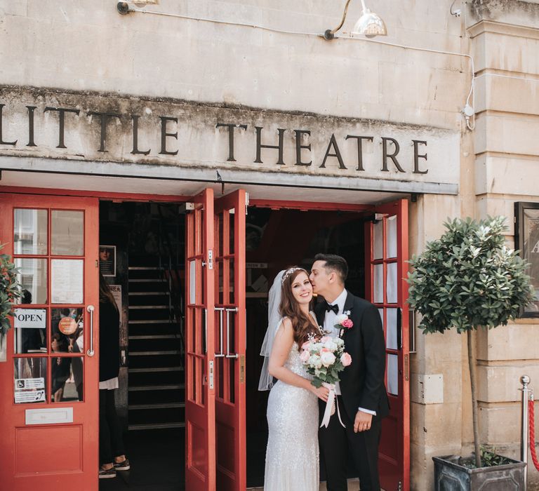 Sequin Phase Eight Wedding Dress For A Relaxed Wedding At The Little Theatre Cinema & The Silk Mill Studios With Image By Pear & Bear Photography