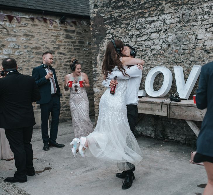 Sequin Phase Eight Wedding Dress For A Relaxed Wedding At The Little Theatre Cinema & The Silk Mill Studios With Image By Pear & Bear Photography