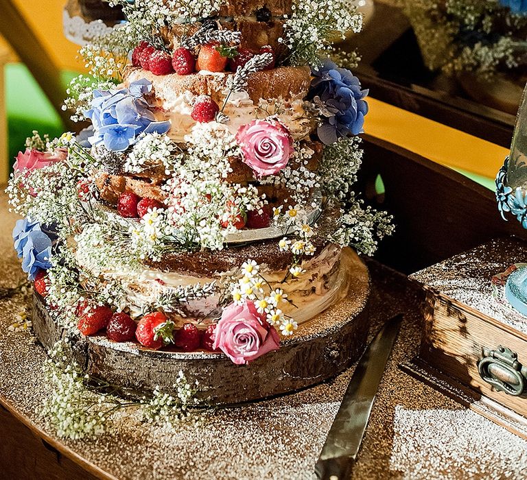 Wedding Cake With Fresh Flowers // Rustic Tipi Wedding With Handmade Details At Purbeck Valley Farmhouse With Coastal Tents Tipi And Images From Darima Frampton Photography