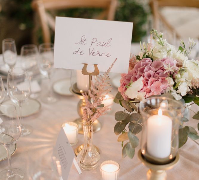 Table Centrepiece | Romantic Pink & White French Riviera Wedding at Chateau Saint Jeannet | Sebastien Boudot Photography | Shoot Me Now Films