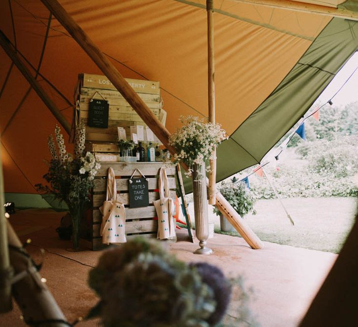 Wooden Palette Wedding Decor | Rustic Tipi Wedding at The Grange, Belluton, Pensford | Images by Felix Russell-Saw & Ryan Winterbotham