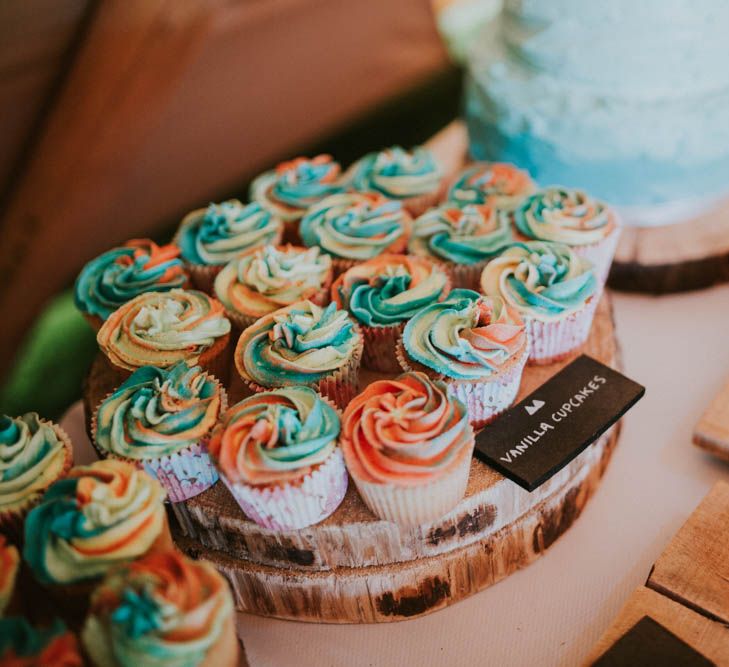 Cupcakes | Rustic Tipi Wedding at The Grange, Belluton, Pensford | Images by Felix Russell-Saw & Ryan Winterbotham