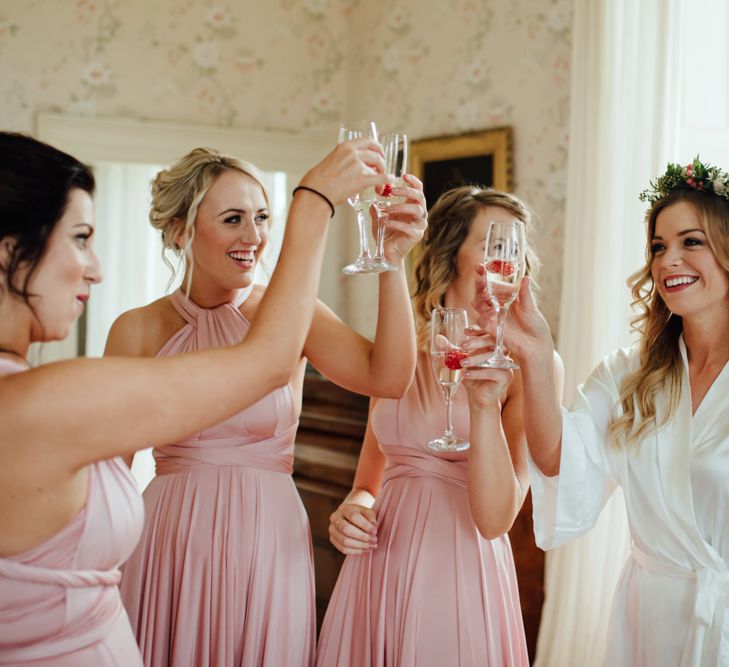 Getting Ready | Bride & Bridesmaids in Pink Twobirds Dresses | The Lou's Photography