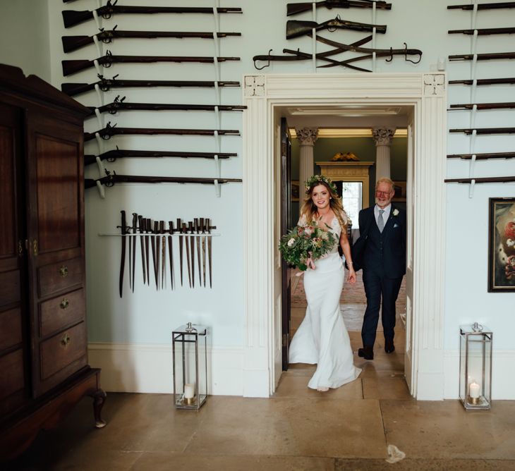 Bride in Bespoke Suzanne Neville Scarlett Bridal Gown | Protea Bouquet & Flower Crown | The Lou's Photography