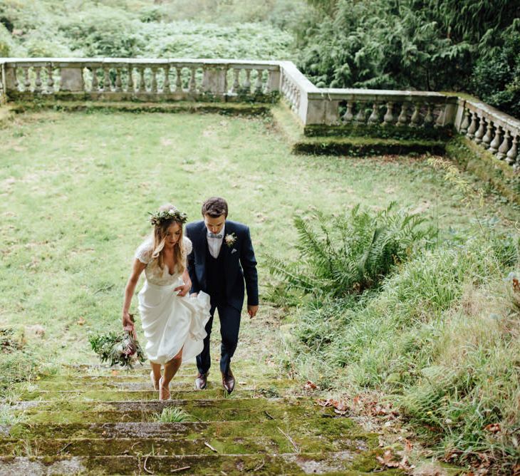 Bride in Bespoke Suzanne Neville Scarlett Bridal Gown | Groom in Herbie Frogg Suit & Liberty Print Mrs Bow Tie | The Lou's Photography