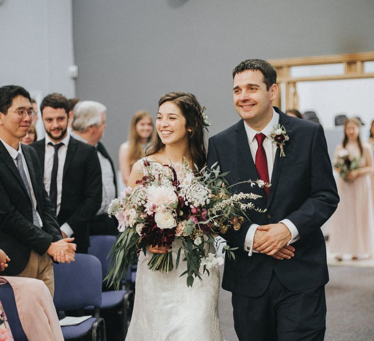 Wedding Ceremony | Bridal Entrance in Augusta Jones 'Sophia' Gown | Country Wedding at Farmers Barns, Rosedew Farm, Cardiff | Grace Elizabeth Photography and Film