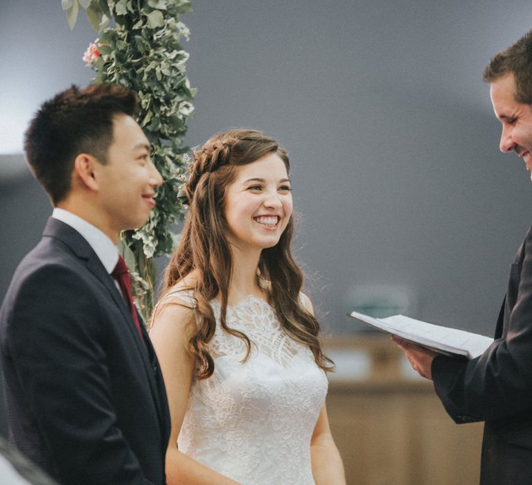 Wedding Ceremony | Bride in Augusta Jones Sophia Gown | Groom in Slaters Suit | Country Wedding at Farmers Barns, Rosedew Farm, Cardiff | Grace Elizabeth Photography and Film