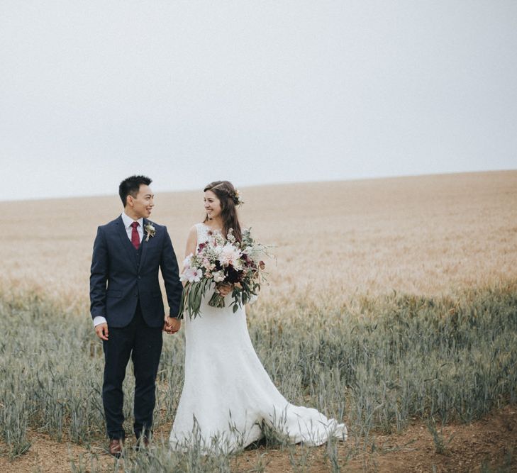 Bride in Augusta Jones Sophia Gown | Groom in Slaters Suit | Country Wedding at Farmers Barns, Rosedew Farm, Cardiff | Grace Elizabeth Photography and Film