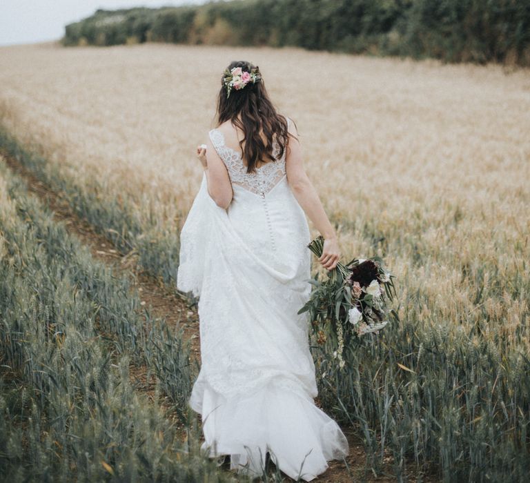 Bride in Augusta Jones Sophia Gown | Country Wedding at Farmers Barns, Rosedew Farm, Cardiff | Grace Elizabeth Photography and Film