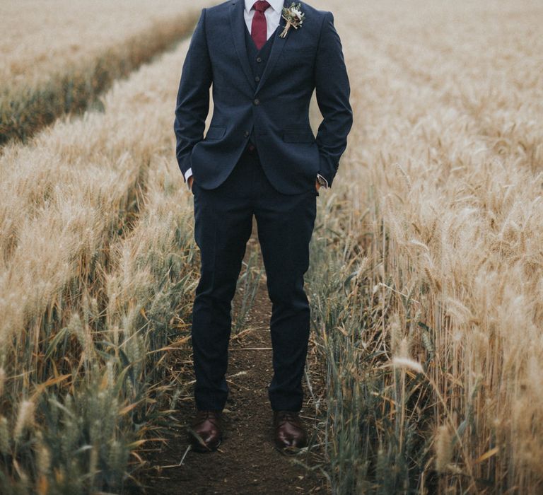 Groom in Slaters Suit | Country Wedding at Farmers Barns, Rosedew Farm, Cardiff | Grace Elizabeth Photography and Film