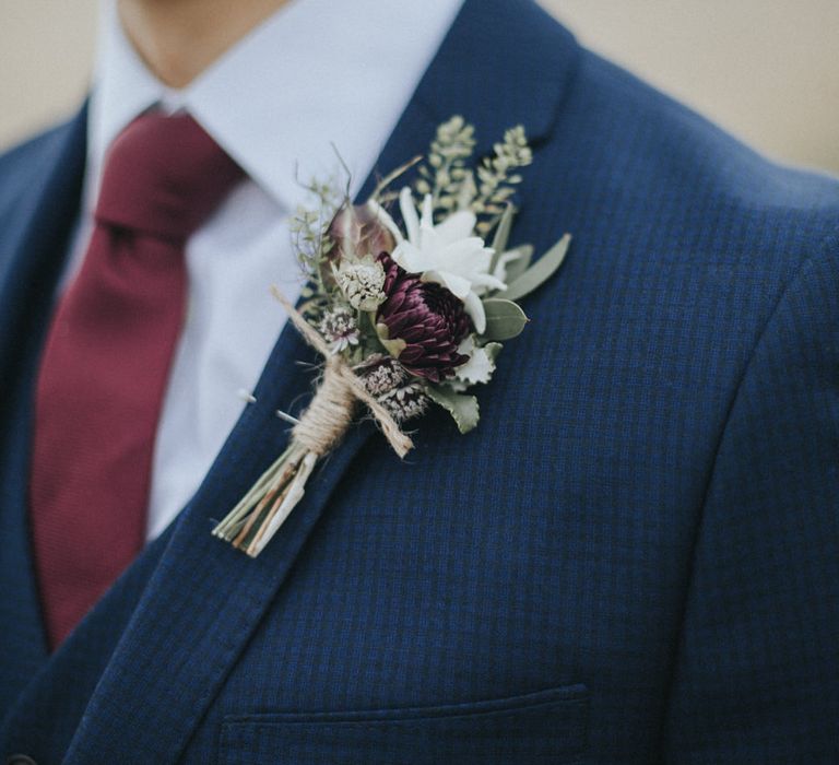 Buttonhole | Groom in Slaters Suit | Country Wedding at Farmers Barns, Rosedew Farm, Cardiff | Grace Elizabeth Photography and Film