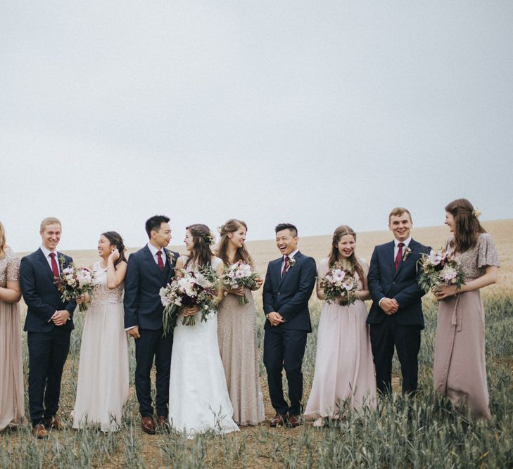 Wedding Party | Bride in Augusta Jones Sophia Gown | Groom in Slaters Suit | Country Wedding at Farmers Barns, Rosedew Farm, Cardiff | Grace Elizabeth Photography and Film