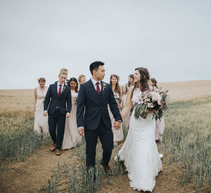 Bride in Augusta Jones Sophia Gown | Groom in Slaters Suit | Country Wedding at Farmers Barns, Rosedew Farm, Cardiff | Grace Elizabeth Photography and Film