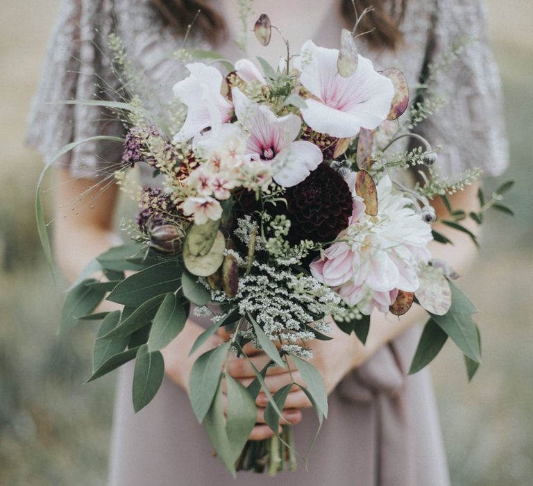 Blush Pink & Burgundy Bouquet | Bridesmaid in Nude Dress | Country Wedding at Farmers Barns, Rosedew Farm, Cardiff | Grace Elizabeth Photography and Film