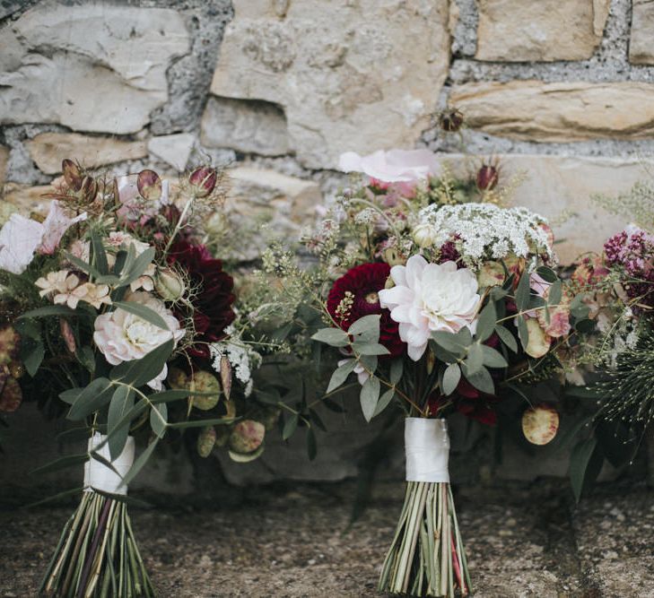 Blush & Burgundy Bouquets | Country Wedding at Farmers Barns, Rosedew Farm, Cardiff | Grace Elizabeth Photography and Film