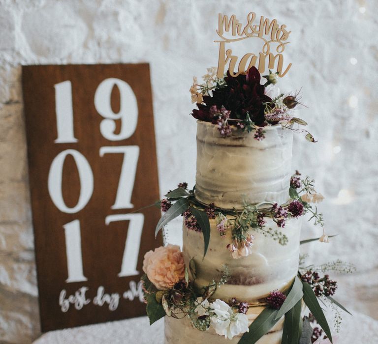 Semi Naked Wedding Cake | Country Wedding at Farmers Barns, Rosedew Farm, Cardiff | Grace Elizabeth Photography and Film