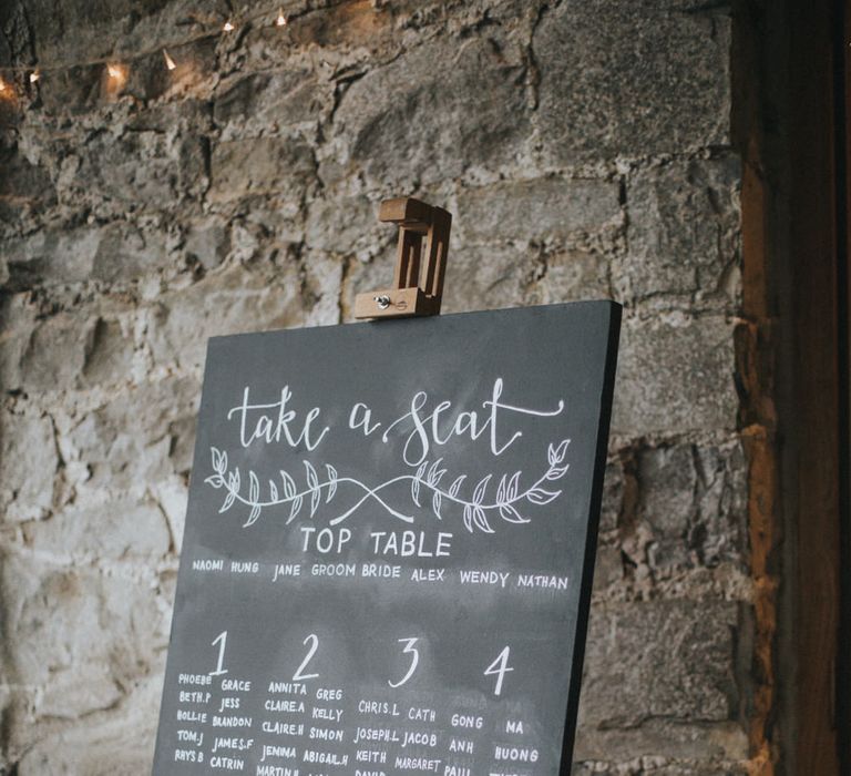 Blackboard Seating Chart | Country Wedding at Farmers Barns, Rosedew Farm, Cardiff | Grace Elizabeth Photography and Film