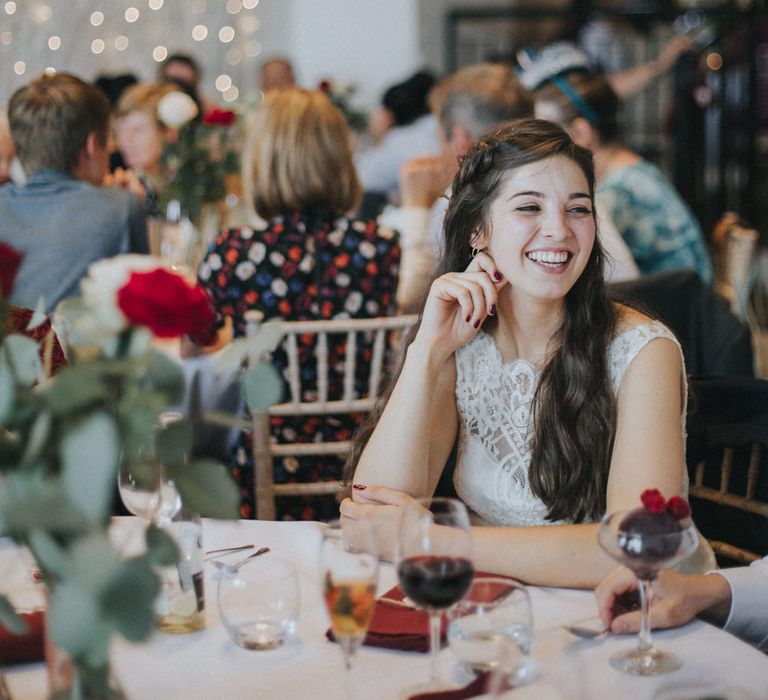 Fairy Lights Wedding Decor | Beautiful Bride in Augusta Jones Sophia Gown | Country Wedding at Farmers Barns, Rosedew Farm, Cardiff | Grace Elizabeth Photography and Film