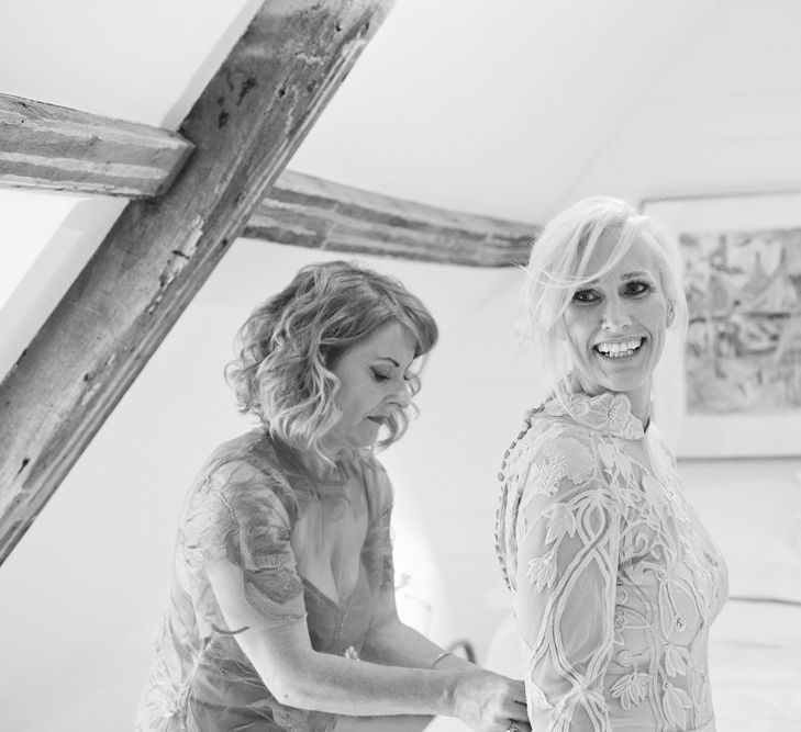 Getting Ready | Bride in Bespoke Grey Lace Hermione De Paula Gown | Cotton Candy Photography