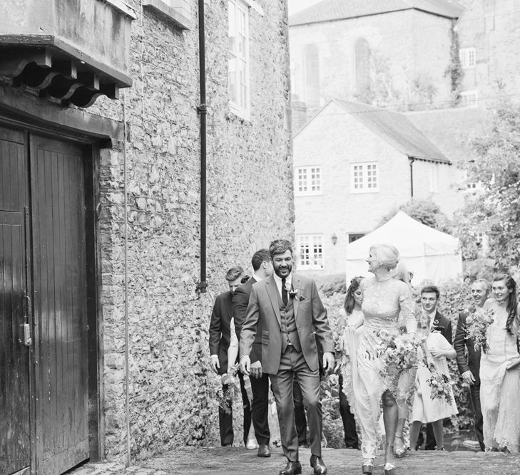 Bride in Bespoke Grey Lace Hermione De Paula Gown | Groom in Mark Powell Suit | Cotton Candy Photography