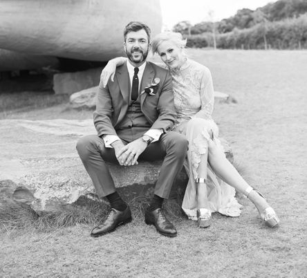 Bride in Bespoke Grey Lace Hermione De Paula Gown | Groom in Mark Powell Suit | Cotton Candy Photography